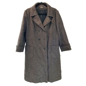 VTG Arlette Brown Wool Double Breasted Pennylane Wool Coat Sz L / 21" PTP